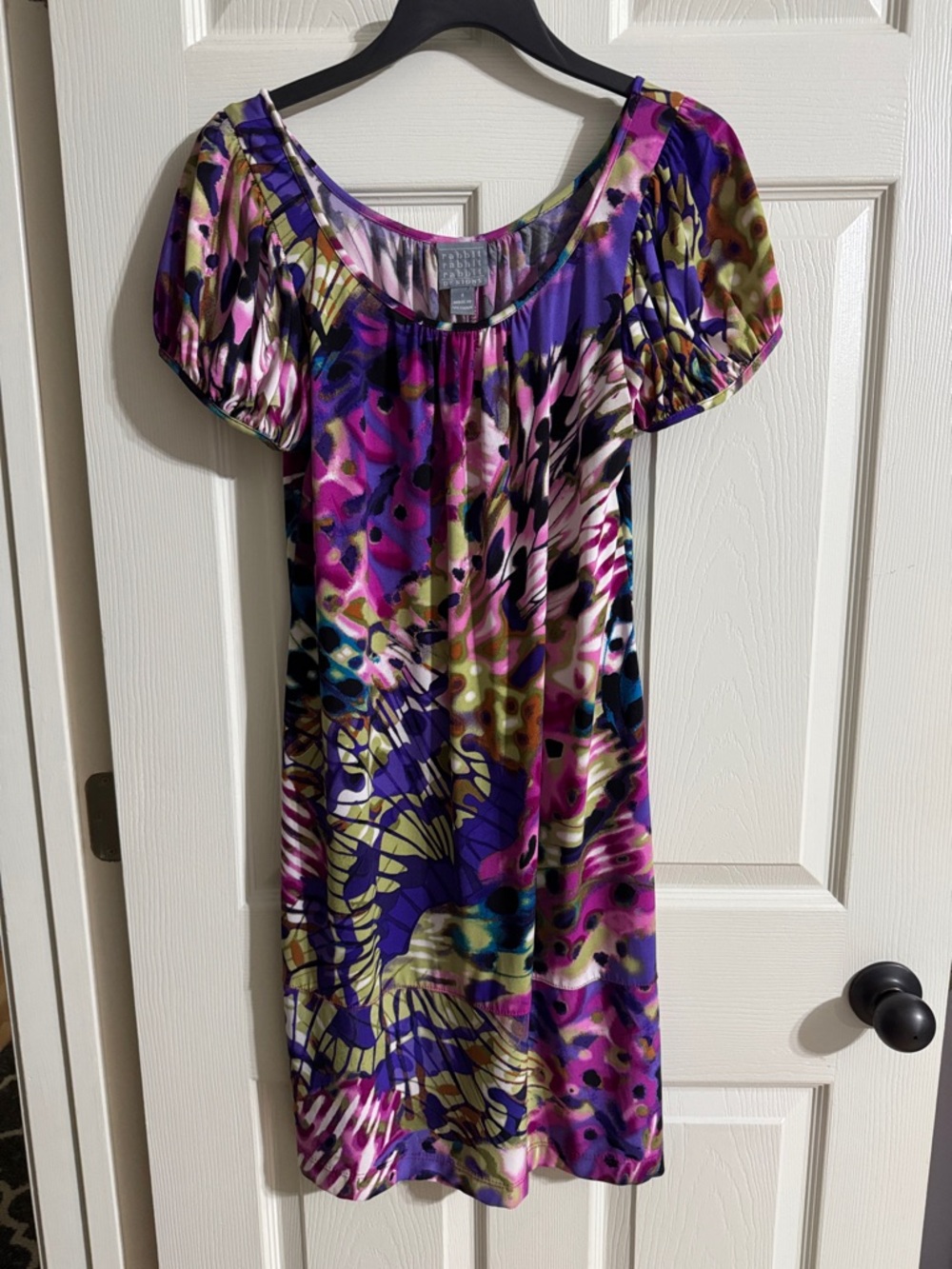 Rabbit Rabbit Rabbit Purple and Pink Abstract Scoop Neck Dress - Picture 1 of 7